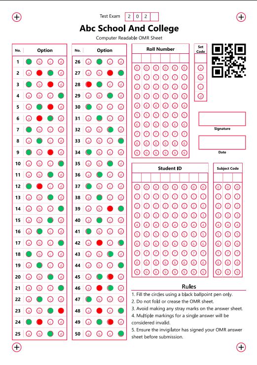 Scanned OMR result sheet